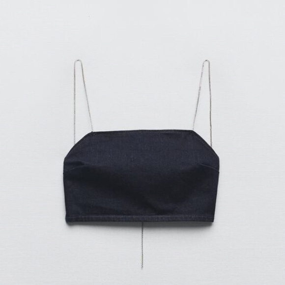 NWT - Zara Jewel Dark Denim Top - Size S-M - Picture 5 of 7